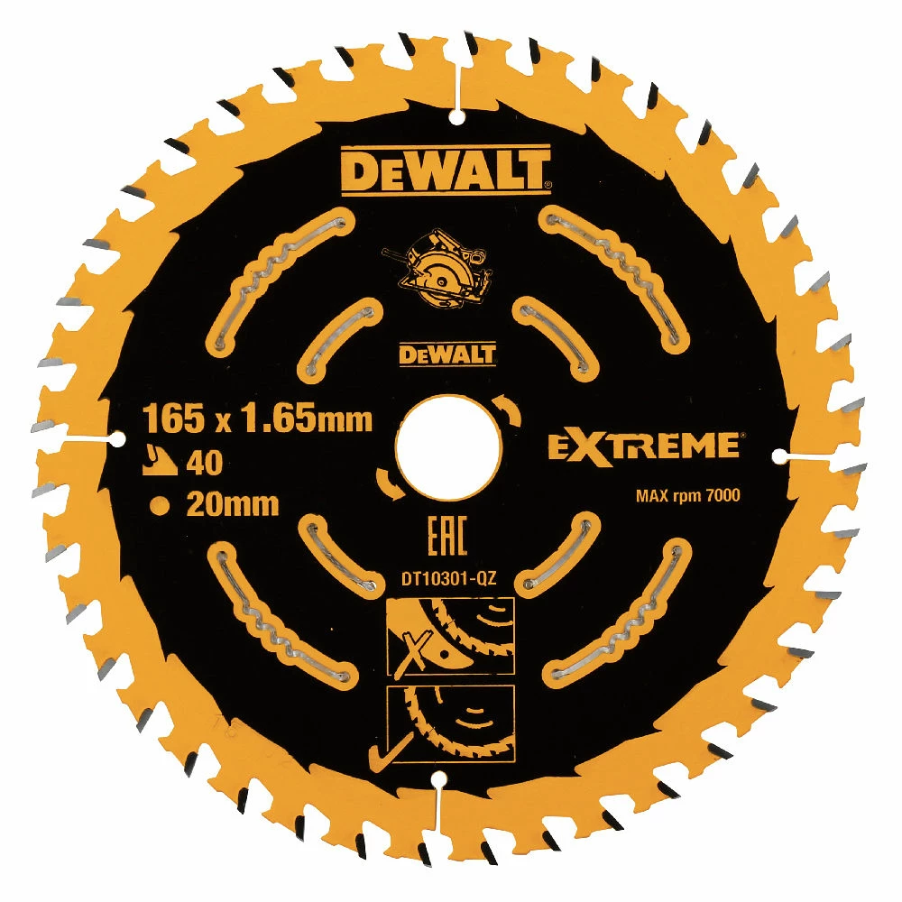DeWalt DT10301-QZ Extreme 2nd Fix Circular Saw Blade 165mm 20mm Bore 40T 3 DeWalt DT10301-QZ Extreme 2nd Fix Circular Saw Blade 165mm 20mm Bore 40T