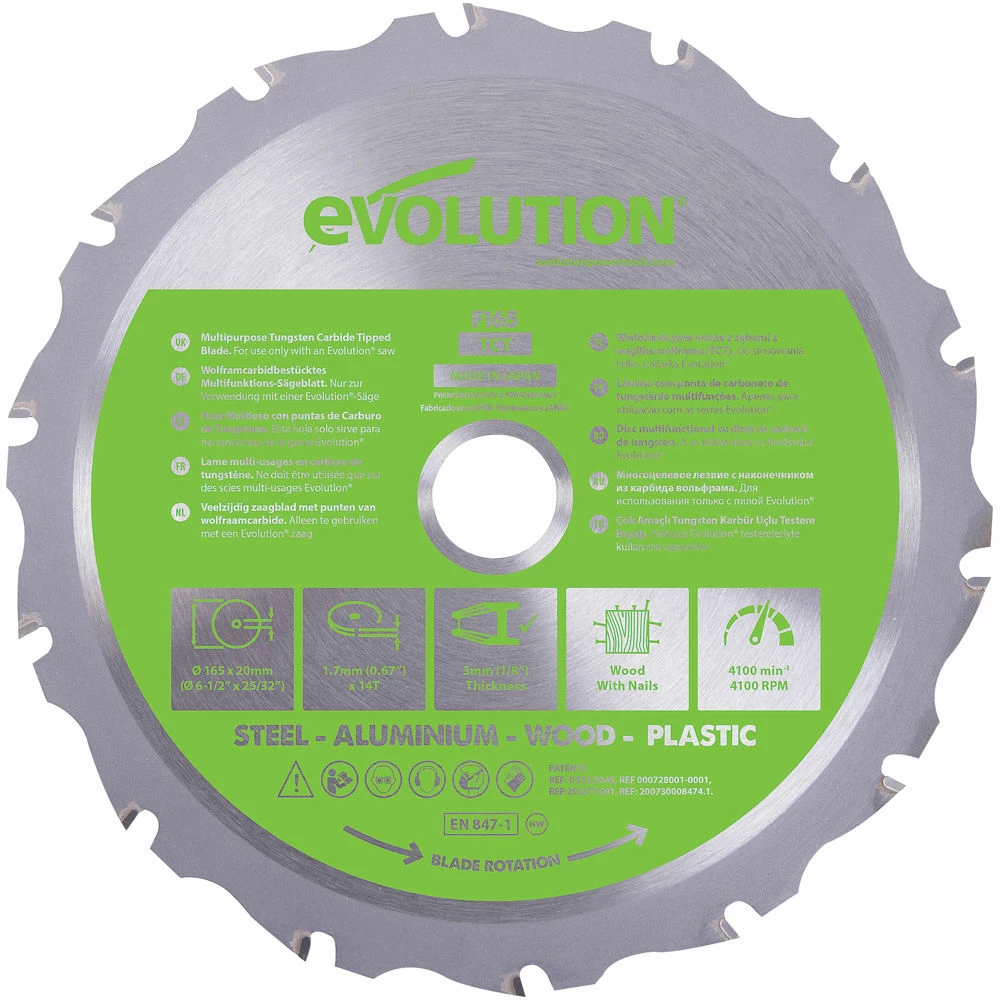 Evolution Fury 165mm Replacement Multi-Purpose TCT Blade 3 Evolution Fury 165mm Replacement Multi-Purpose TCT Blade