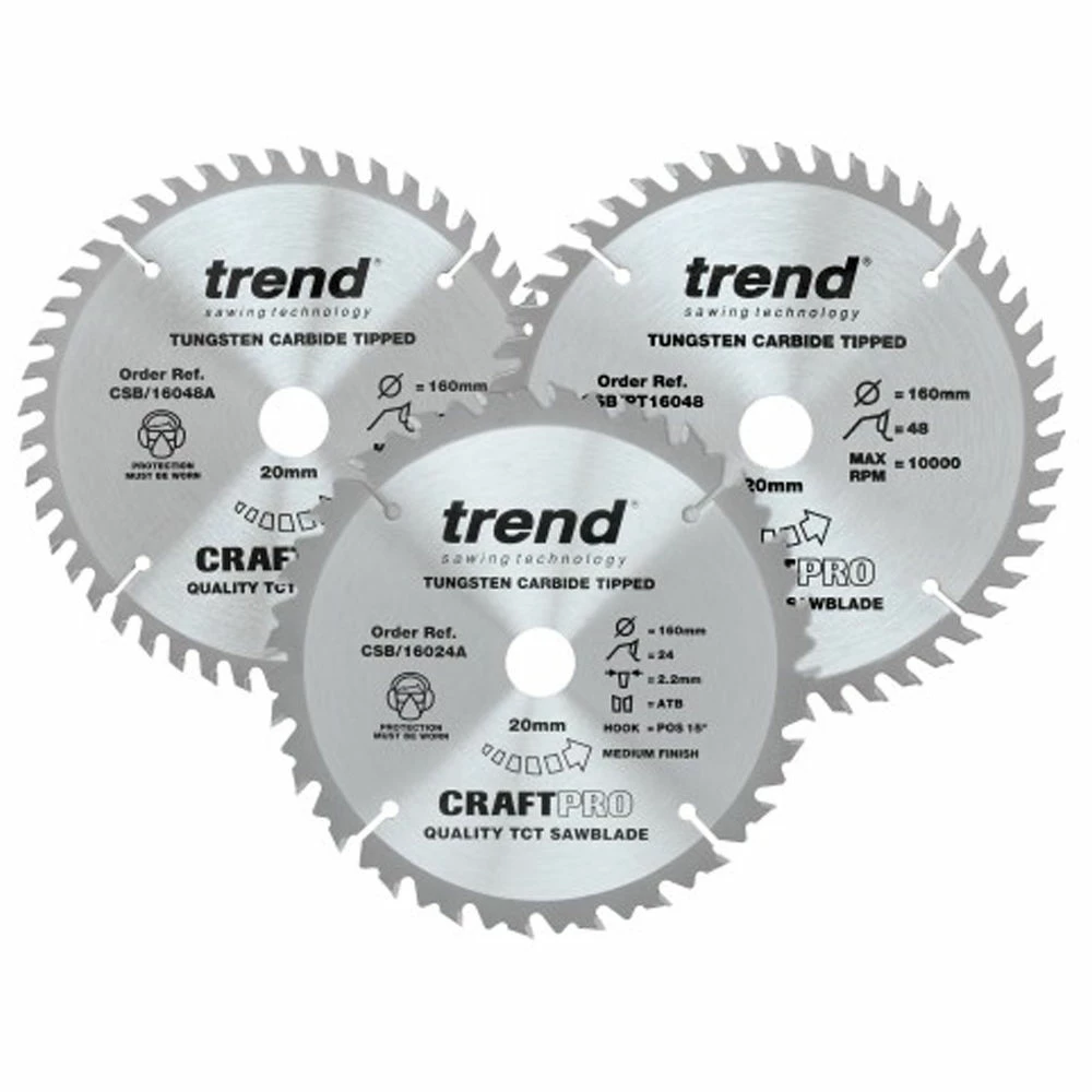 Trend 160mm Circular Saw Blades Mixed Triple Pack 24T/48T/PT 48T 3 Trend 160mm Circular Saw Blades Mixed Triple Pack 24T/48T/PT 48T