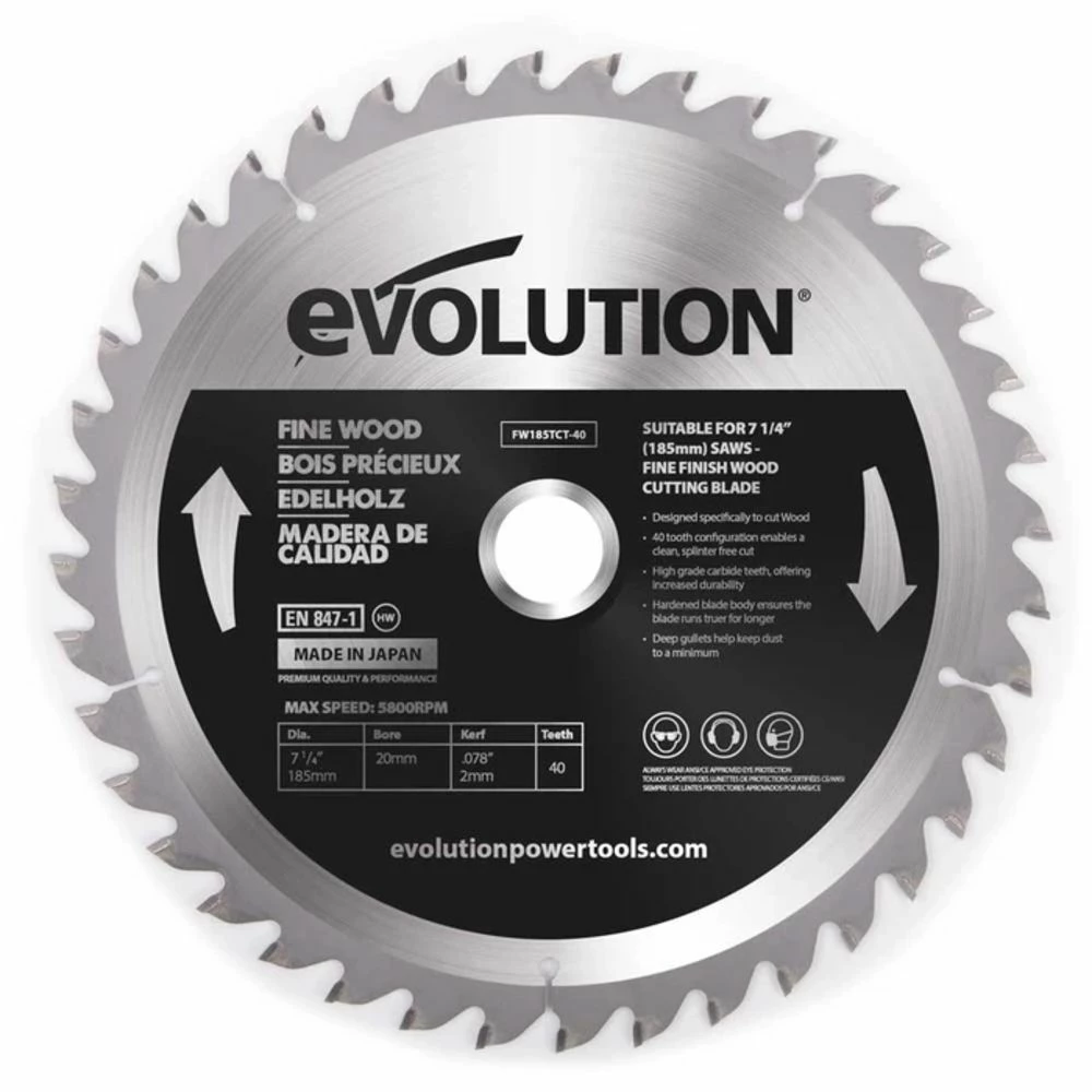 Evolution FW185TCT-40 Fine Wood Blade 185mm 3 Evolution FW185TCT-40 Fine Wood Blade 185mm