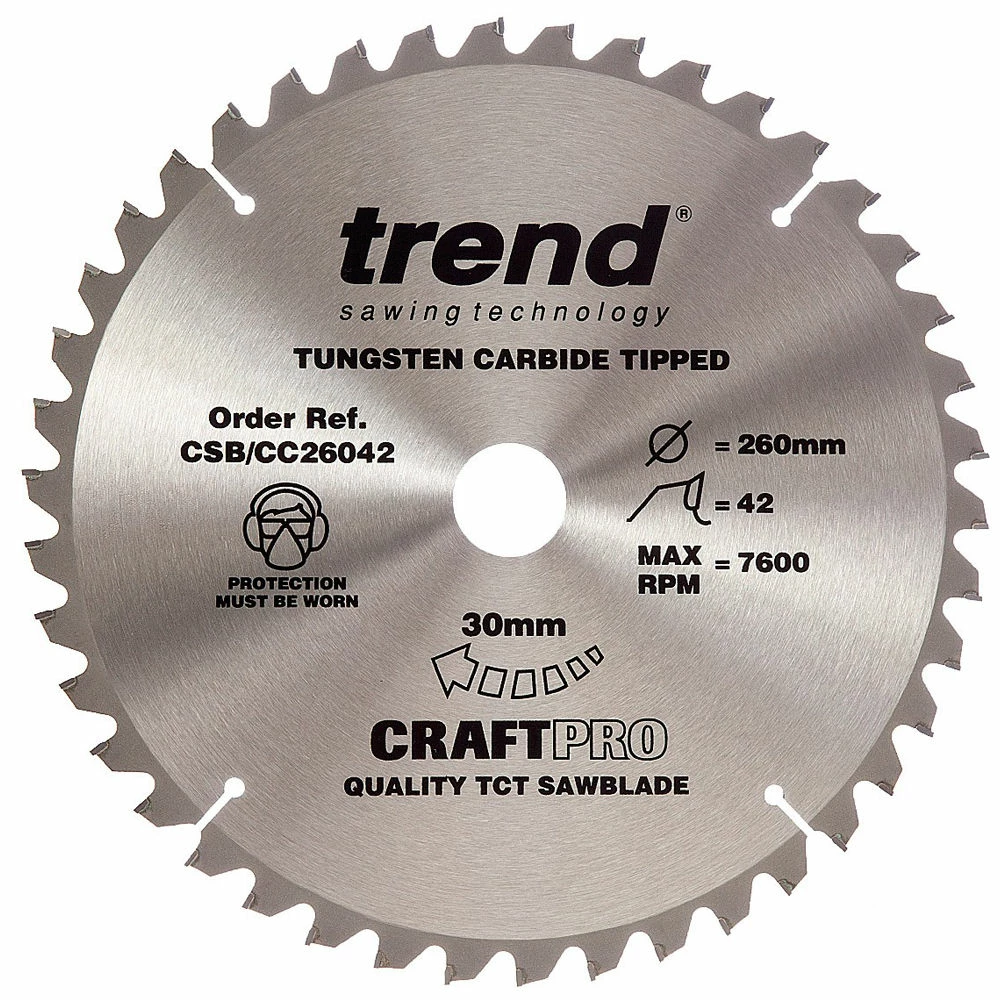 Trend CSB/CC26042 Crosscut Craft Saw Blade 260x30mm 42T 3 Trend CSB/CC26042 Crosscut Craft Saw Blade 260x30mm 42T