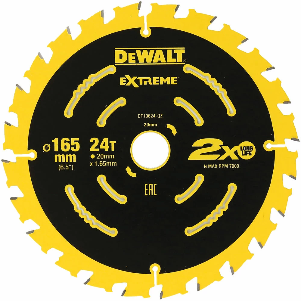 DeWalt Extreme 2nd Fix Circular Saw Blade - 165mm 20mm Bore 24T 3 DeWalt Extreme 2nd Fix Circular Saw Blade - 165mm 20mm Bore 24T